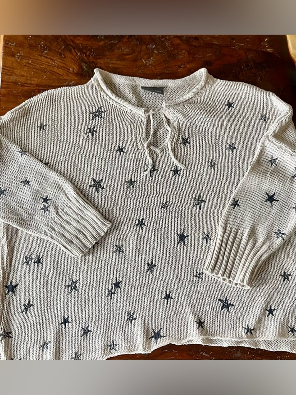 Wooden Ships Nautilus Ivory Sea Star-Print Knit Sweater with Tie Neck Sz M/L